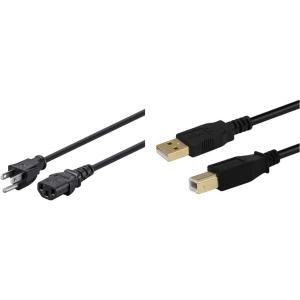 15ft Power Cord Cable w/PC Connector and 15ft USB 2.0 Cable – Gold Plated, Shielded