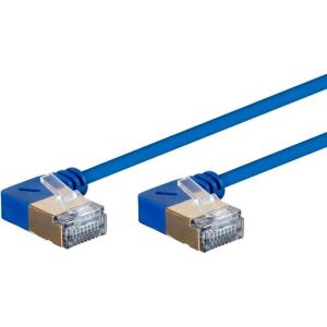 Monoprice Cat6A 1ft Blue 90 Degree Patch Cable Double Shielded (S/FTP) 36AWG 10G CM Pure Bare Copper Snagless RJ45 SlimRun Series Ethernet Cable(0.5 Feet)