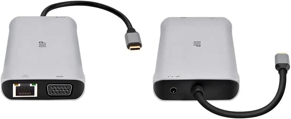 image:imageMonoprice 12in1 DualHDMI VGA MST Triple Monitor Docking Station Dual 4K HDMI VGA 5Gbps USBA Gigabit Ethernet SDMicroSD Readers 100W PD 35mm Dual AudioMicrophone Jack