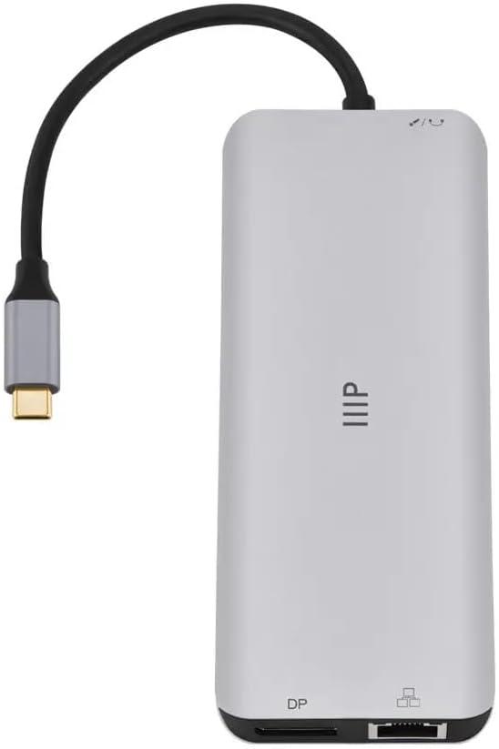 image:imageMonoprice 13in1 DualHDMI DisplayPort MultiStream Transport MST Triple Monitor Docking Station 4K 5Gbps USB A Ethernet Card Reader 100W PD Silver