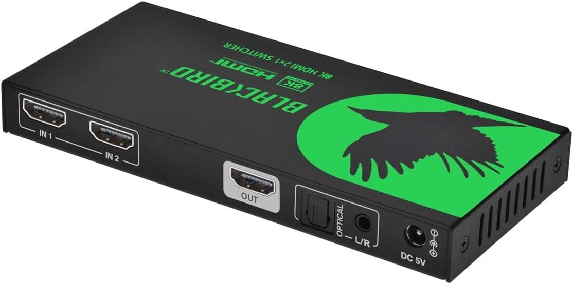 image:imageMonoprice 2x1 HDMI Switch with Audio Extraction 8K60Hz 4K120Hz HDMI 21 HDCP 23 40Gbps IR Remote Control HDR10 for 4K UHD TV PS5 Xbox Series X Fire TV Roku Blackbird Series