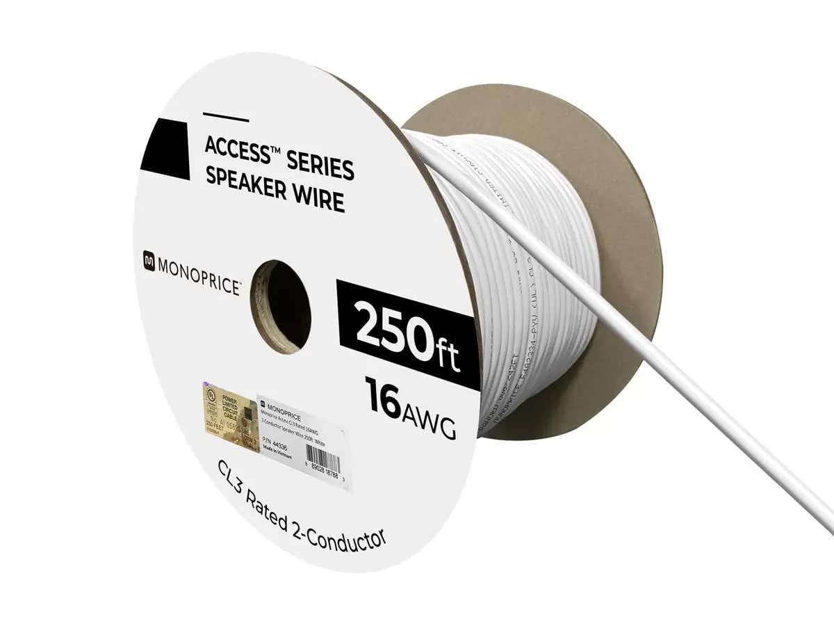 image:imageMonoprice Speaker Wire CL3 inWall Rated 2Conductor Color Coded 12AWG 250 Feet White16 AWG