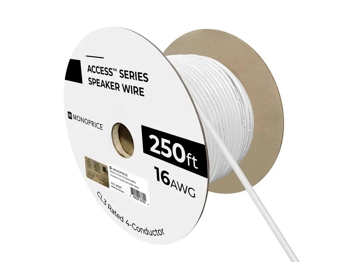 image:imageMonoprice Speaker Wire CL3 inWall Rated 2Conductor Color Coded 12AWG 250 Feet White16 AWG