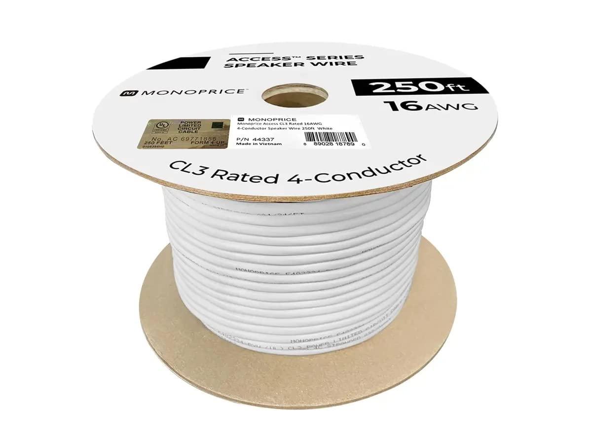image:imageMonoprice Speaker Wire CL3 inWall Rated 2Conductor Color Coded 12AWG 250 Feet White16 AWG