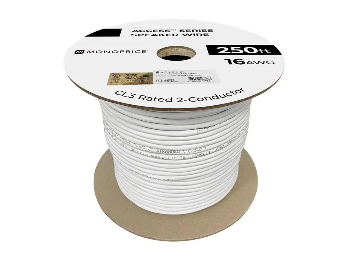 image:imageMonoprice Speaker Wire CL3 inWall Rated 2Conductor Color Coded 12AWG 250 Feet White16 AWG