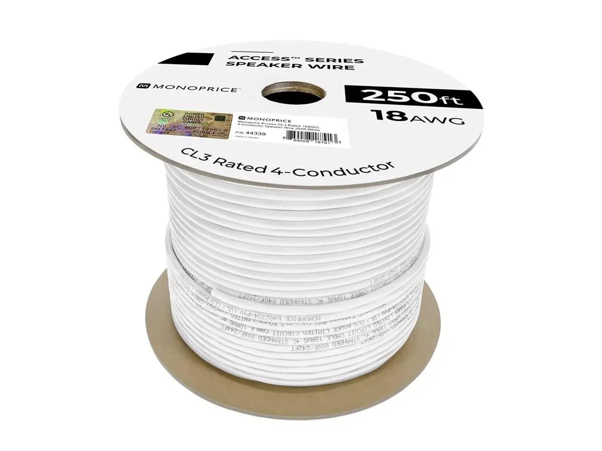 image:imageMonoprice Speaker Wire CL3 inWall Rated 2Conductor Color Coded 12AWG 250 Feet White18 AWG