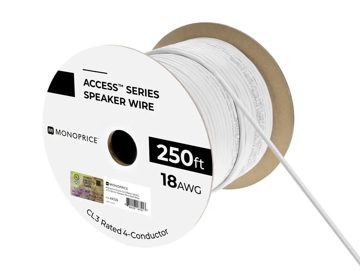 image:imageMonoprice Speaker Wire CL3 inWall Rated 2Conductor Color Coded 12AWG 250 Feet White18 AWG