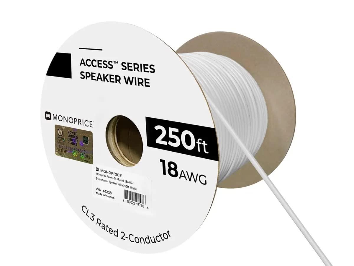 image:imageMonoprice Speaker Wire CL3 inWall Rated 2Conductor Color Coded 12AWG 250 Feet White18 AWG