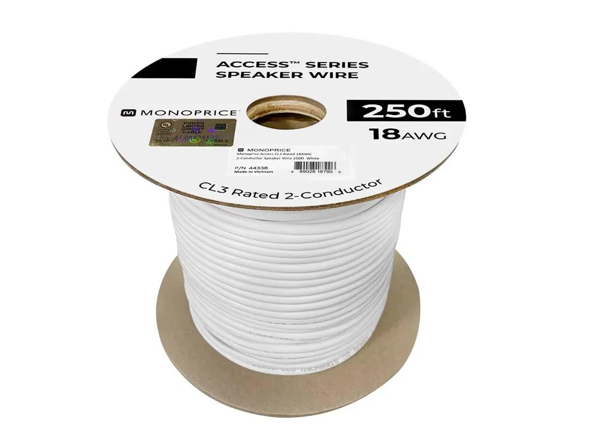 image:imageMonoprice Speaker Wire CL3 inWall Rated 2Conductor Color Coded 12AWG 250 Feet White18 AWG